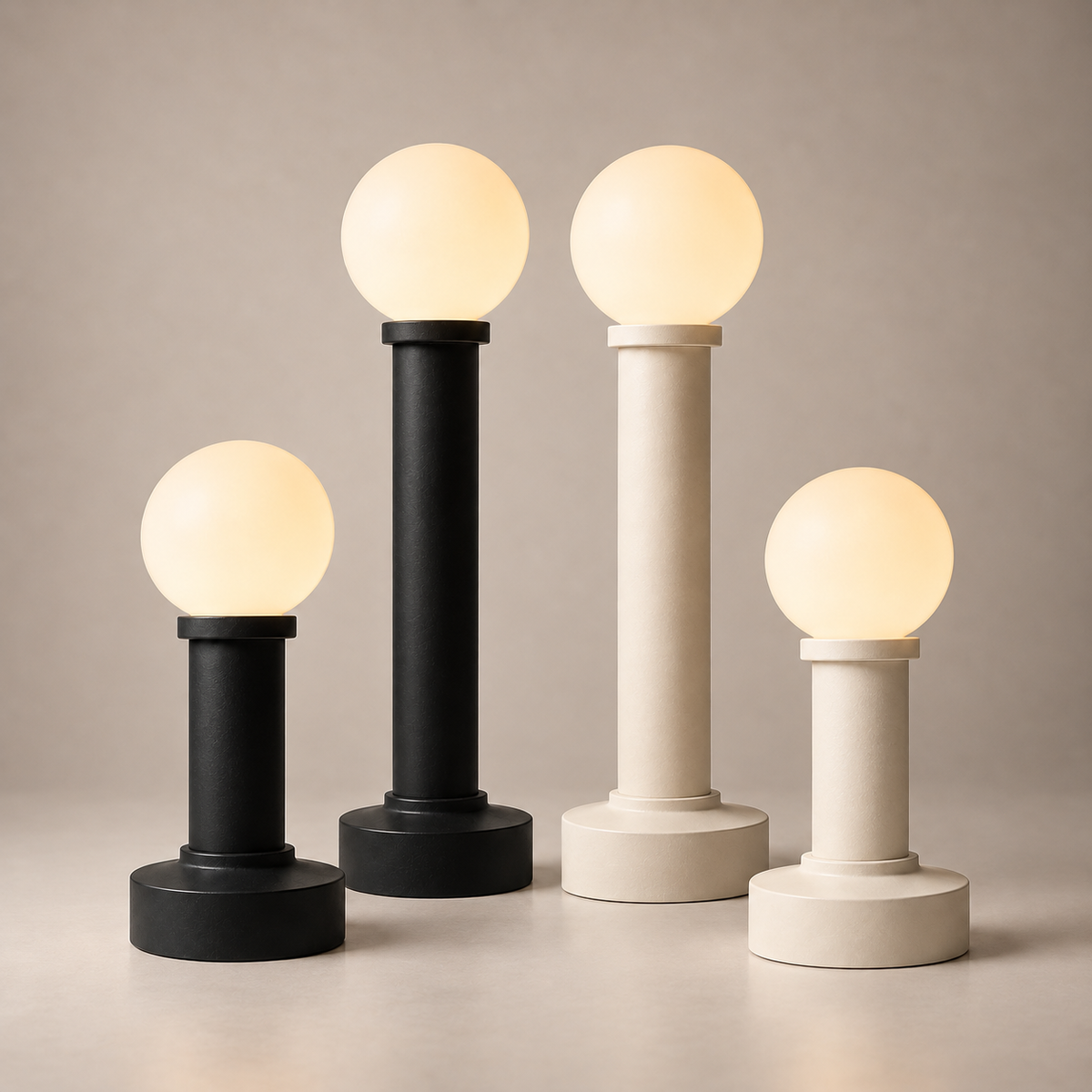 Peri 10 and Peri 15 in Matte Ebony and Matte Ivory, approved studio family design visualization.