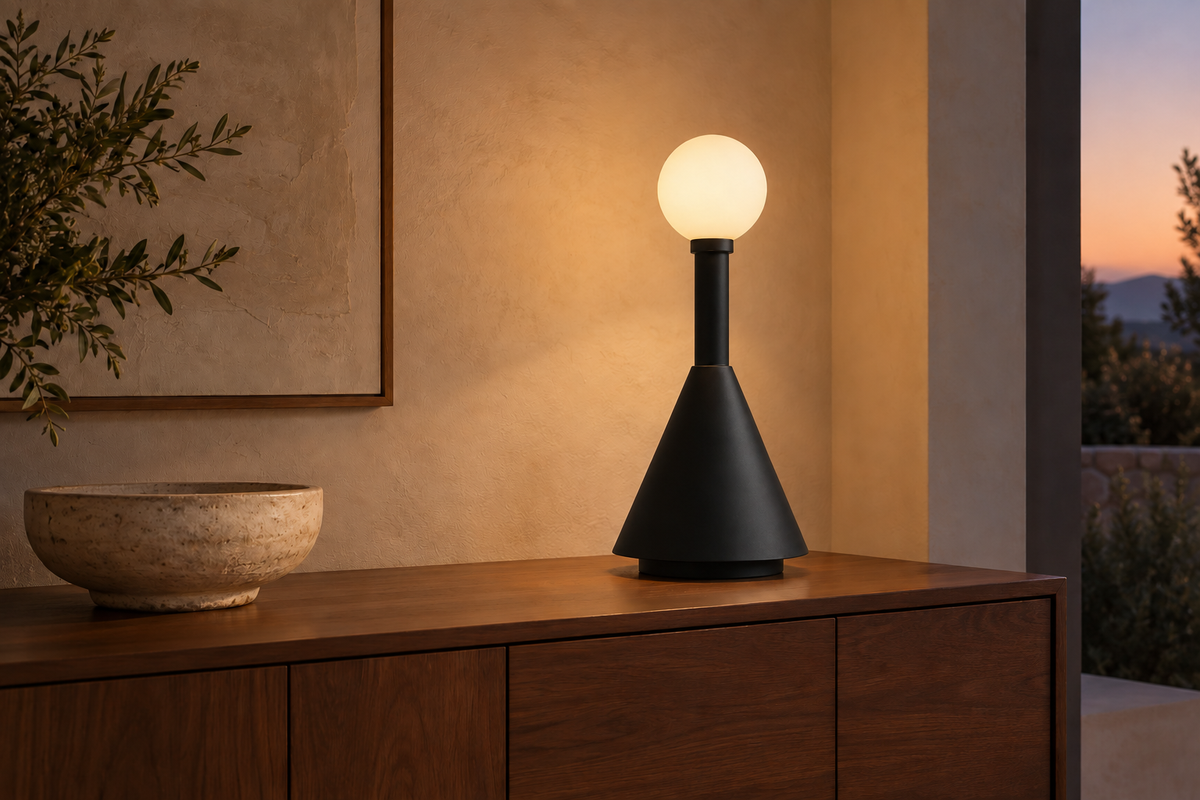 Poppi Longneck Matte Ebony application — illustrative hospitality sideboard setting.