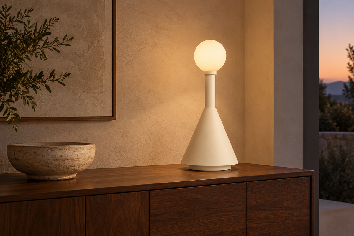 Poppi Longneck Matte Ivory application — illustrative hospitality sideboard setting.
