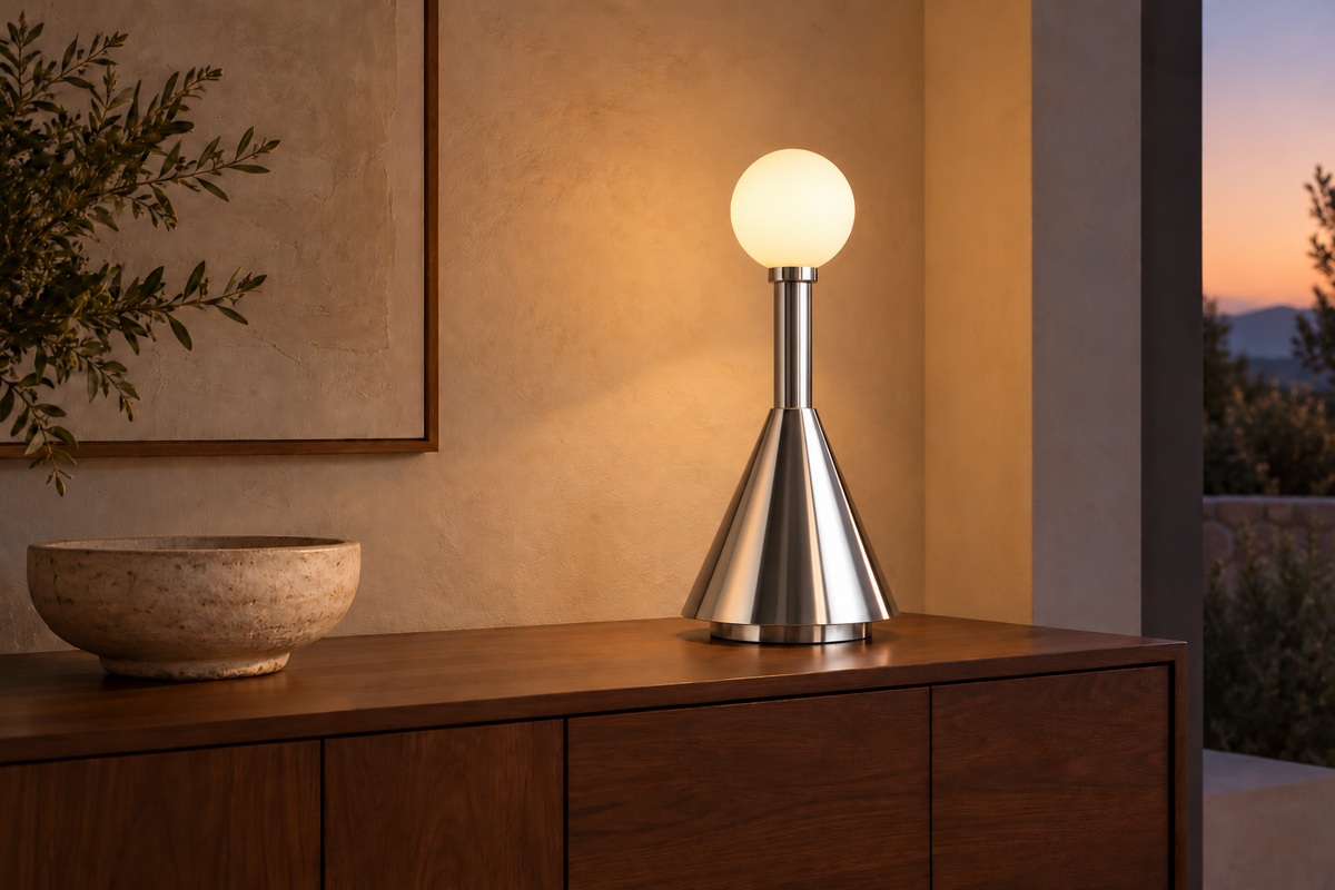 Poppi Longneck Polished Stainless application — illustrative hospitality sideboard setting.